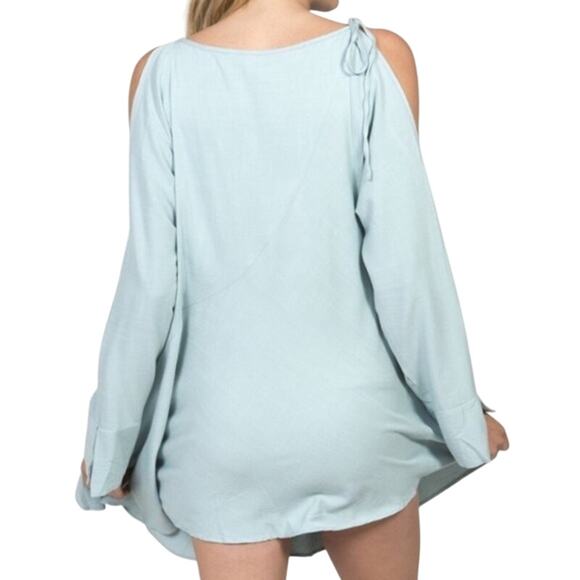Free People Mint Green Dress XS Boho Tie Shoulder Asymmetrical Cold Shoulder - Picture 2 of 7